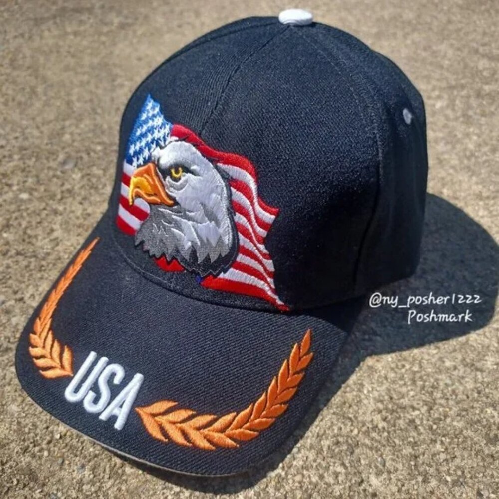 𝗨𝗦𝗔 Eagle Flag 𝖦𝖮𝖣 𝖡𝖫𝖤𝖲𝖲 𝖴𝖲𝖠 🇺🇸 Baseball Cap Black